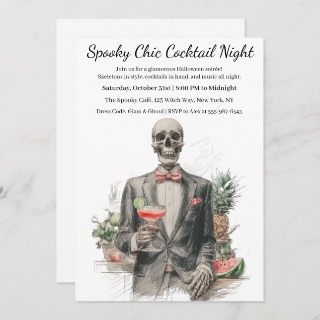 Invitation Cocktail Halloween | Nuit éffrayant chic (Devant / Derrière)