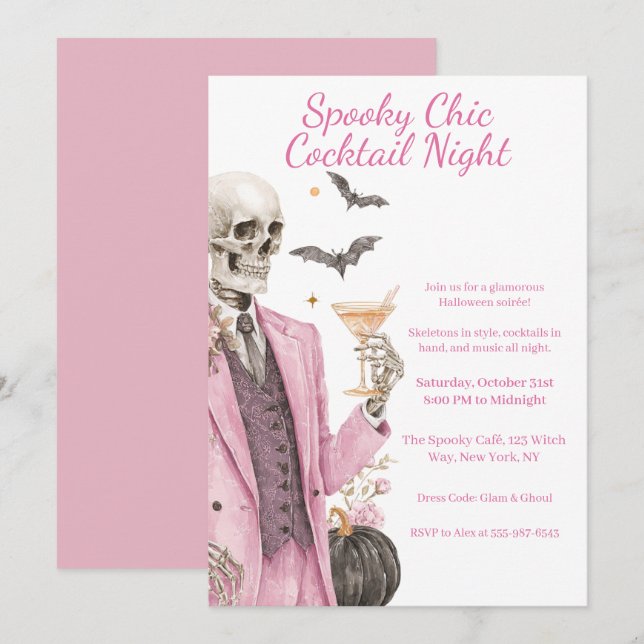 Invitation Cocktail Halloween | Nuit éffrayant chic (Devant / Derrière)