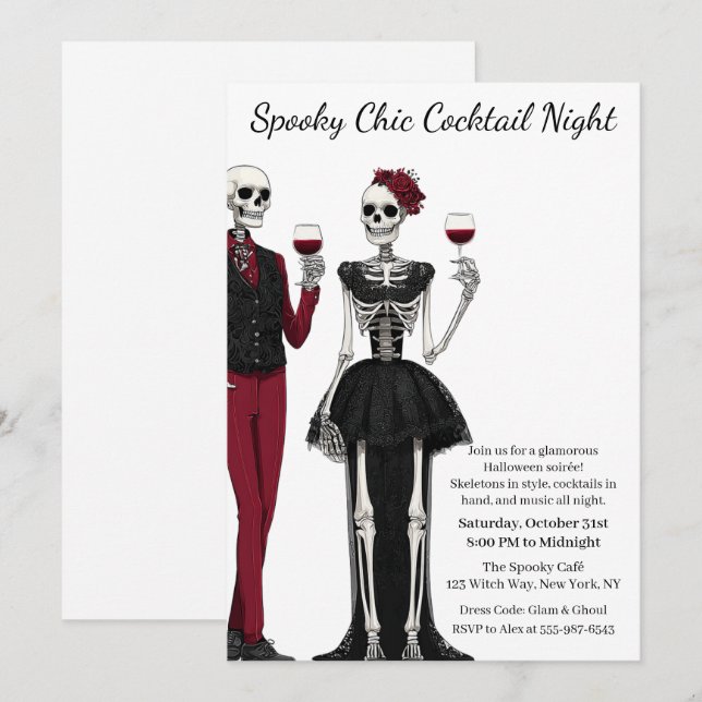 Invitation Cocktail Halloween | Nuit éffrayant chic (Devant / Derrière)