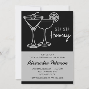 Invitation Cocktail Hommes Noir Blanc Rétro 57e anniversaire