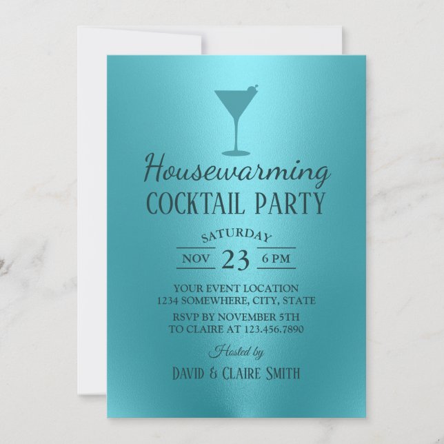 Invitation Cocktail maison Party Moderne Turquoise (Devant)