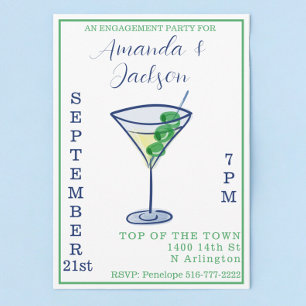 Invitation Cocktail Martini de Fiançailles à l'aquarelle