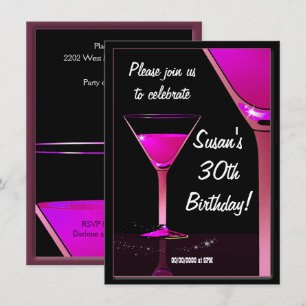 Invitation Cocktail Martini soirée d'anniversaire rose