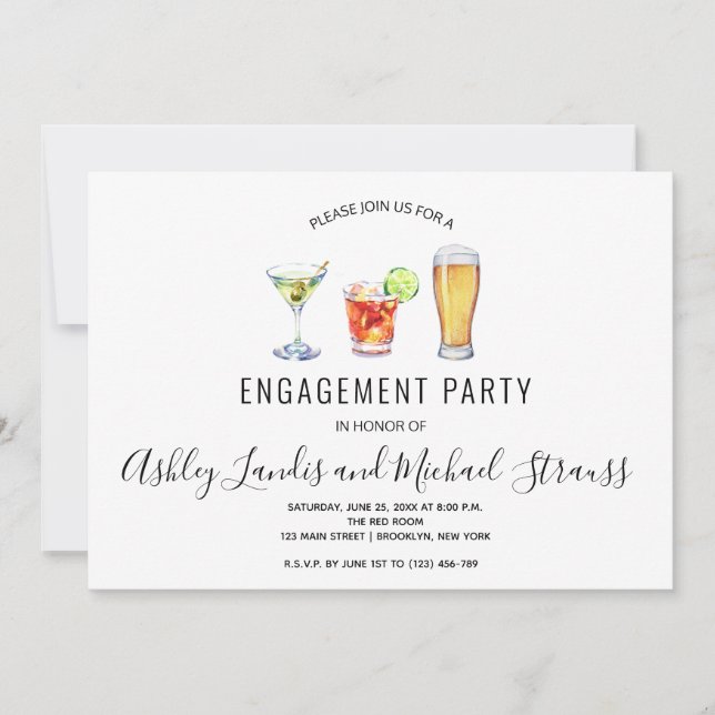 Invitation Cocktail mixte Boissons Engagement Partie Invitati (Devant)