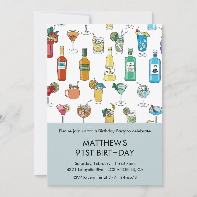 Invitation Cocktail moderne Motif Contemporain 91e anniversai (Devant)