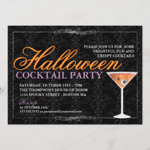 Invitation Cocktail noir élégant de Halloween de dentelle