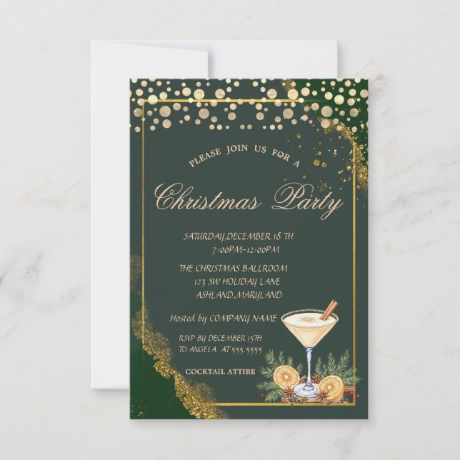 Invitation Cocktail Orange Dots Green Company Fête de Noël (Devant)