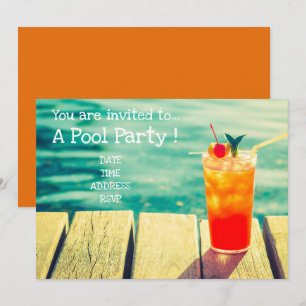 Invitation Cocktail Orange Retro Pool Party