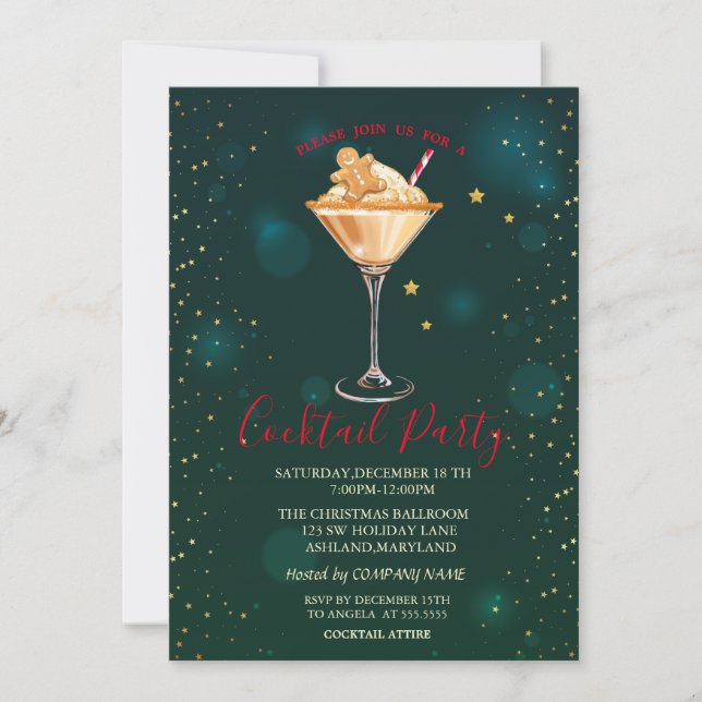 Invitation Cocktail pain d'épices biscuit Étoiles Noël (Devant)