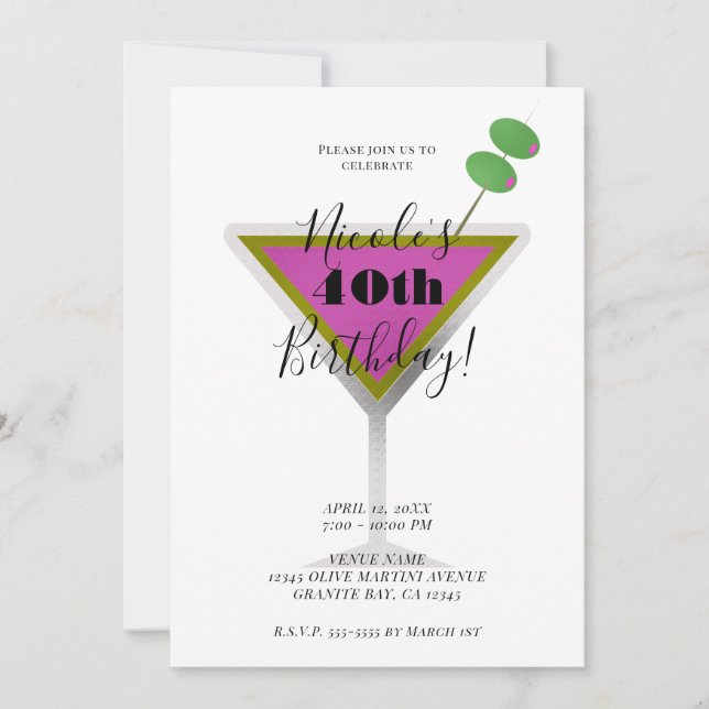 Invitation Cocktail Pink Martini Olive Glam (Devant)