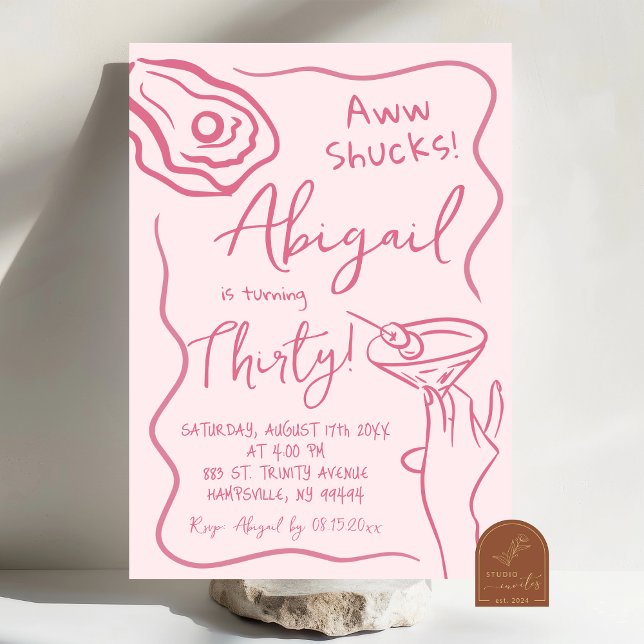 Invitation Cocktail Pink Oyster tiré à la main Adulte Anniver (Créateur téléchargé)
