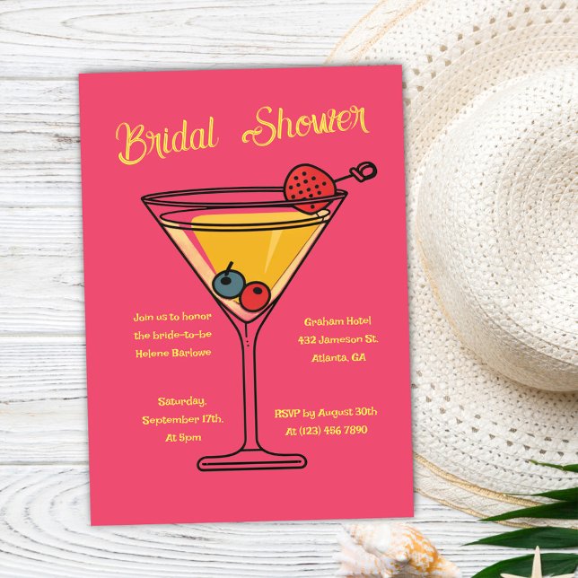 Invitation Cocktail Pink Party Martini Drôle Fête des mariées (Pink Party Cocktail Martini Funny Bridal Shower Invitation)