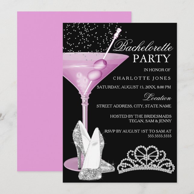Invitation Cocktail Pink Sparkle Bachelorette (Devant / Derrière)