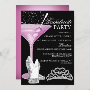 Invitation Cocktail Pink Sparkle Bachelorette