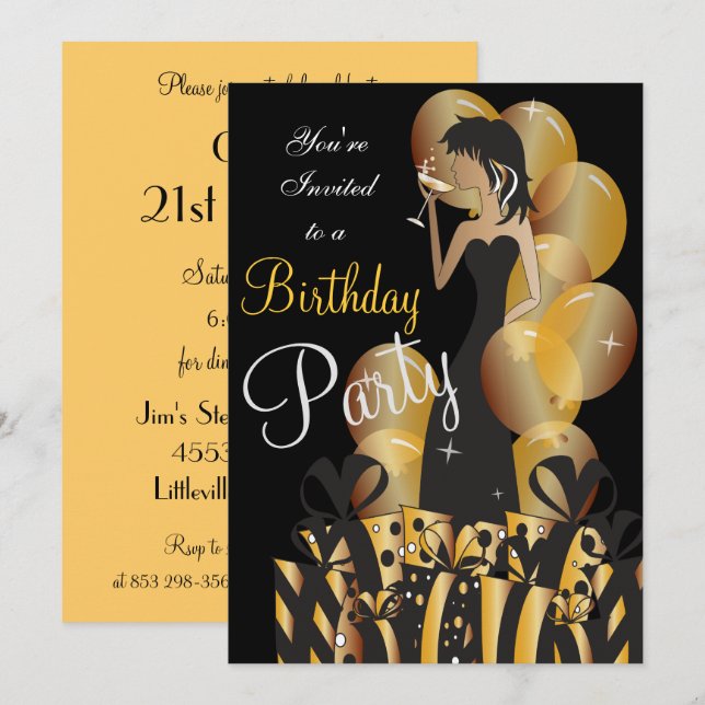 Invitation Cocktail pour une fête d'anniversaire ou d'enterre (Devant / Derrière)