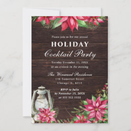 Invitation Cocktail Red Poinsettia & Lantern Winter Holiday