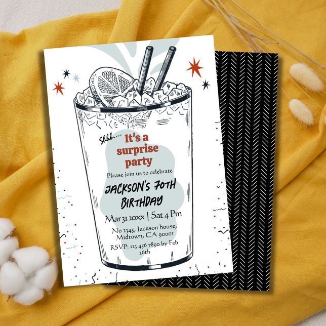 Invitation Cocktail retro boisson à thème 70ème anniversaire  (Créateur téléchargé)