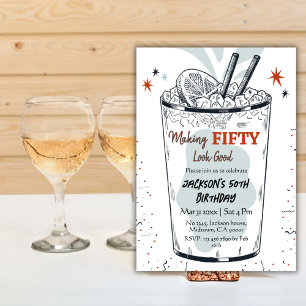 Invitation Cocktail retro boisson thème élégant 50e anniversa