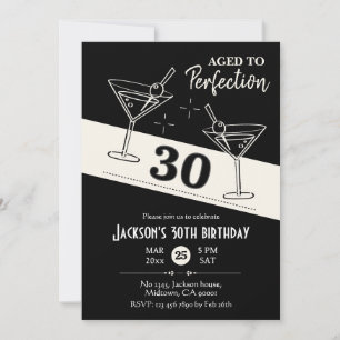 Invitation Cocktail rétro martini noir & blanc 30e anniversai