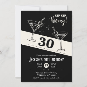 Invitation Cocktail rétro martini noir & blanc 30e anniversai