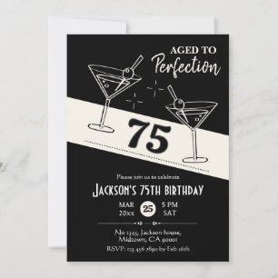 Invitation Cocktail rétro martini noir & blanc 75e anniversai