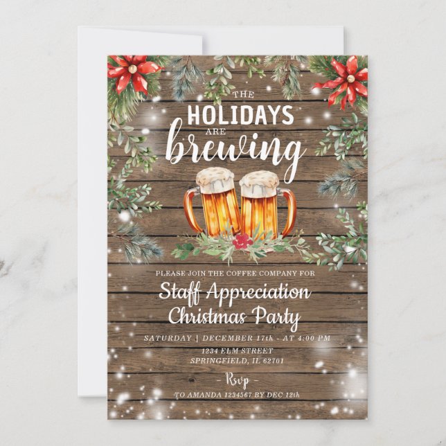 Invitation Cocktail Rustic Wood Christmas Staff Fête (Devant)