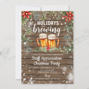 Invitation Cocktail Rustic Wood Christmas Staff Fête