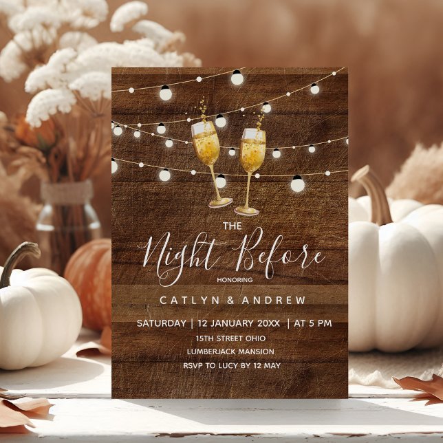 Invitation Cocktail Rustique Bois Chaîne Lumière La Nuit Avan (Créateur téléchargé)