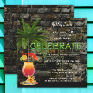 Invitation Cocktail Tropical Party Neon Adulte Anniversaire