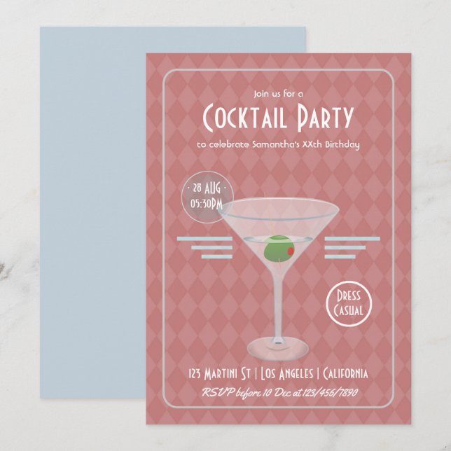 Invitation Cocktail vintage Retro (Devant / Derrière)
