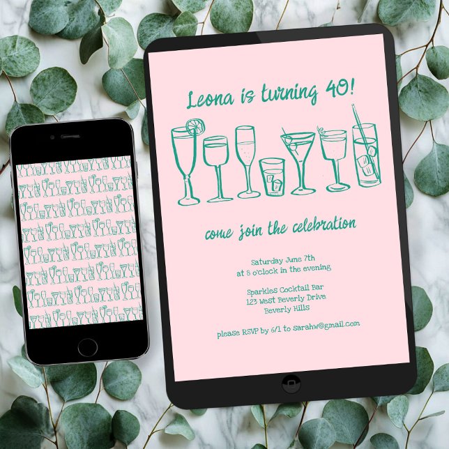 Invitation Cocktail Whimsical Boissons Personnalisé Anniversa (Whimsical Cocktail Drinks Custom Birthday Party Invitation
Digital Download evite)