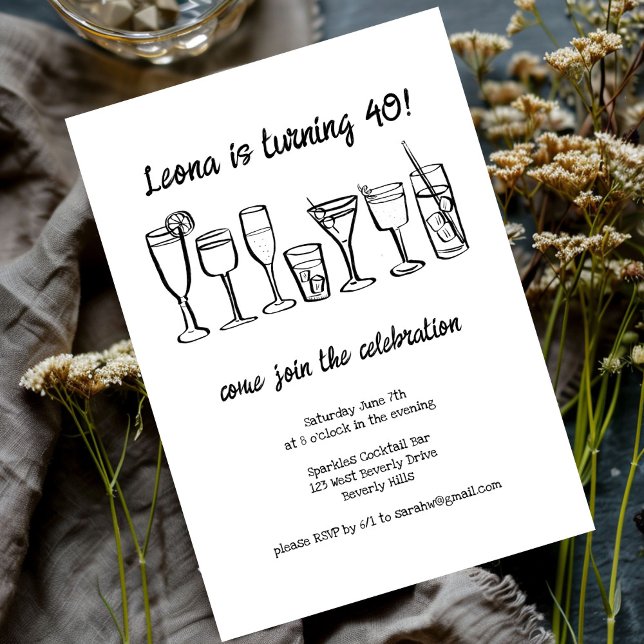 Invitation Cocktail Whimsical Boissons Personnalisé Anniversa (Whimsical Cocktail Drinks Custom Birthday Party Invitation
)