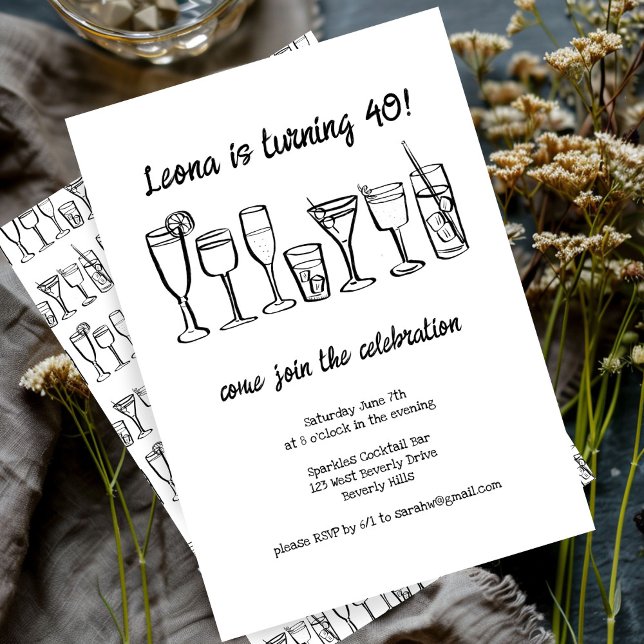 Invitation Cocktail Whimsical Boissons Personnalisé Anniversa (Whimsical Cocktail Drinks Custom Birthday Party Invitation
)