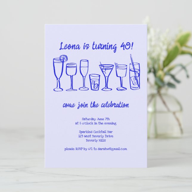 Invitation Cocktail Whimsical Boissons Personnalisé Anniversa (Debout devant)