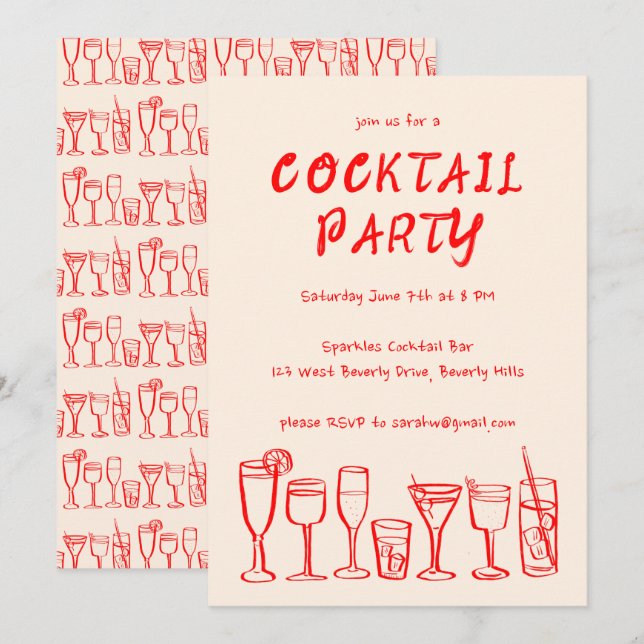 Invitation Cocktail Whimsical Boissons Personnalisé Anniversa (Devant / Derrière)