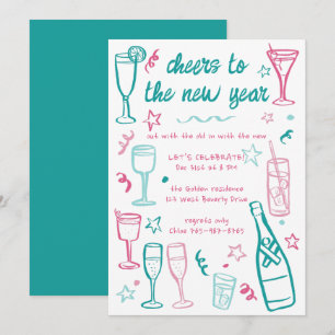 Invitation Cocktail Whimsical NEW YEAR Party Boissons sur mes