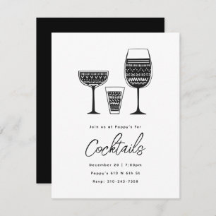 Invitation Cocktails à motifs Black and White Cocktail Party