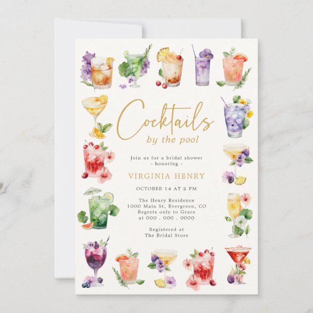 Invitation Cocktails Au Bord De La Piscine (Devant)