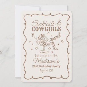 Invitation Cocktails beiges et Cowgirls Nash Bash Anniversair