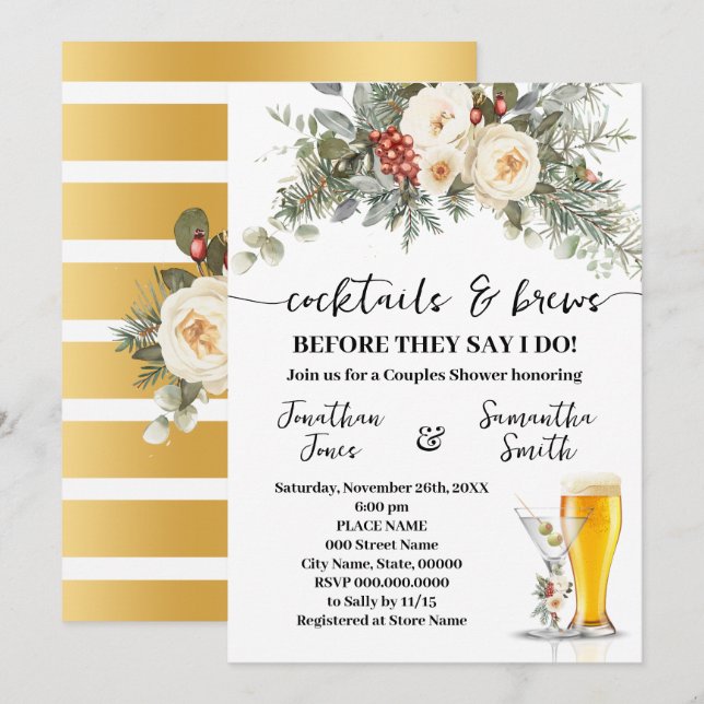 Invitation Cocktails & Brews Before I do Winter Shower (Devant / Derrière)