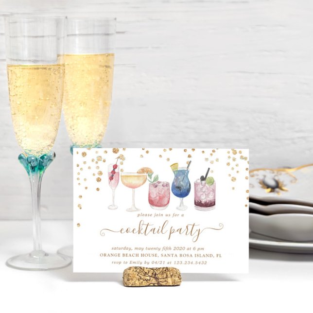 Invitation Cocktails Bubbly Gold et Parties scintillant Cockt (Créateur téléchargé)