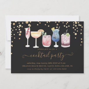 Invitation cocktails bulles soirée cocktails or et parties sc