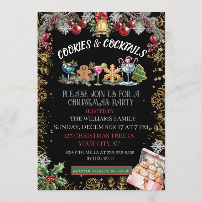 Invitation Cocktails & Cookies Christmas Holiday party  (Devant)