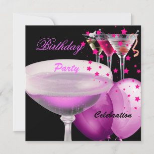 Invitation Cocktails de Champagne Rosé Noir Anniversaire