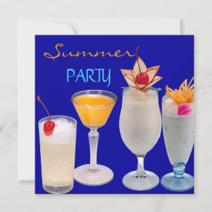 Invitation Cocktails de fête d'été Boissons Bleu Jaune