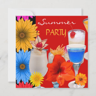 Invitation Cocktails de fête d'été Boissons Rouge Bleu Jaune