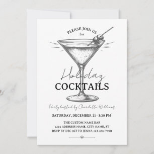 Invitation Cocktails de fêtes Boissons Noir & Blanc Noël