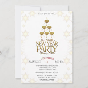 Invitation Cocktails de fêtes de Noël au verre de Champagne