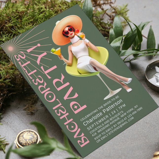 Invitation Cocktails élégants Retro Bachelorette Party (Créateur téléchargé)