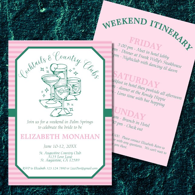 Invitation Cocktails et Country Clubs Bachelorette (Set the atmosphere for your cocktails and country club bachelorette weekend with these invitations. )